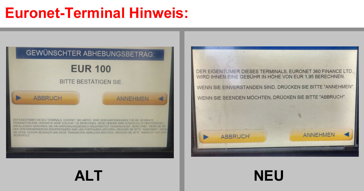 Terminahinweistext Euronet - Vergleich